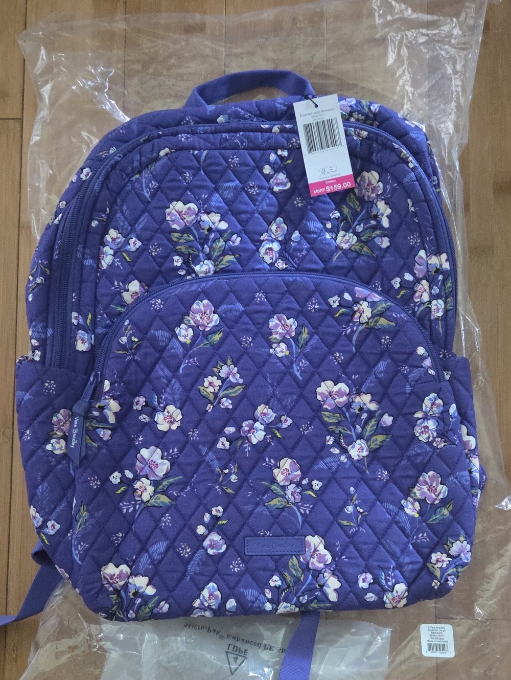 Vera Bradley Essential Large Backpack with Lavender and Cream Flowers Nwt